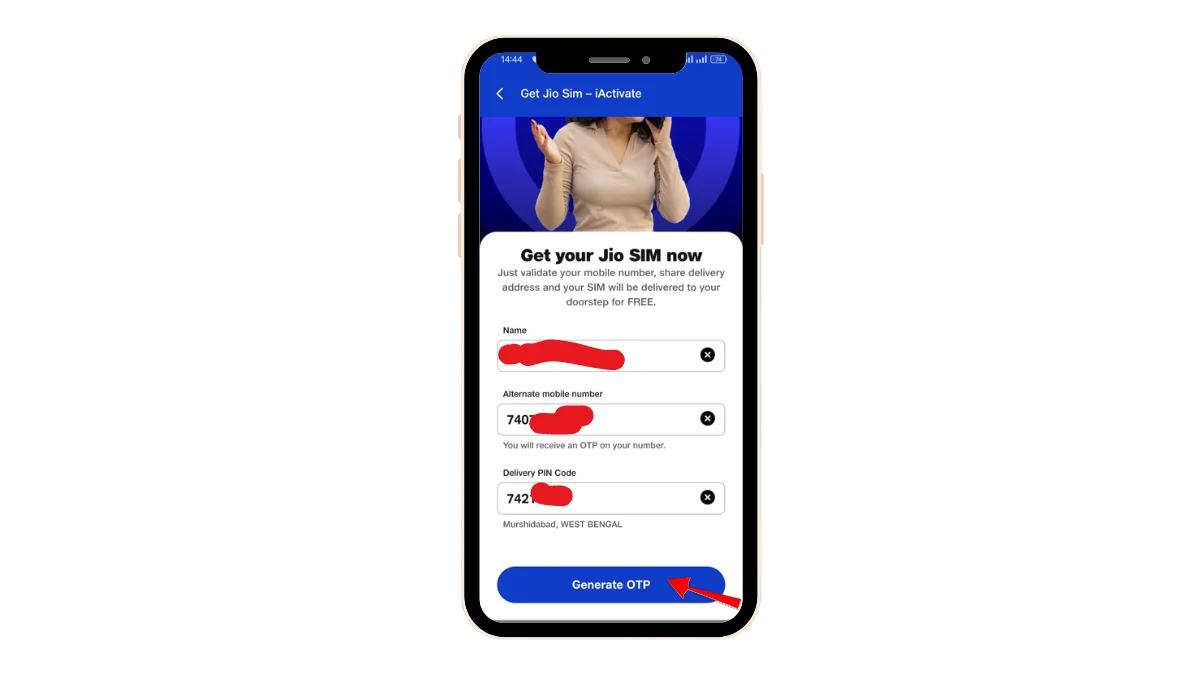 নাম, নম্বর ও পিন কোড দিয়ে OTP generate করুন 
